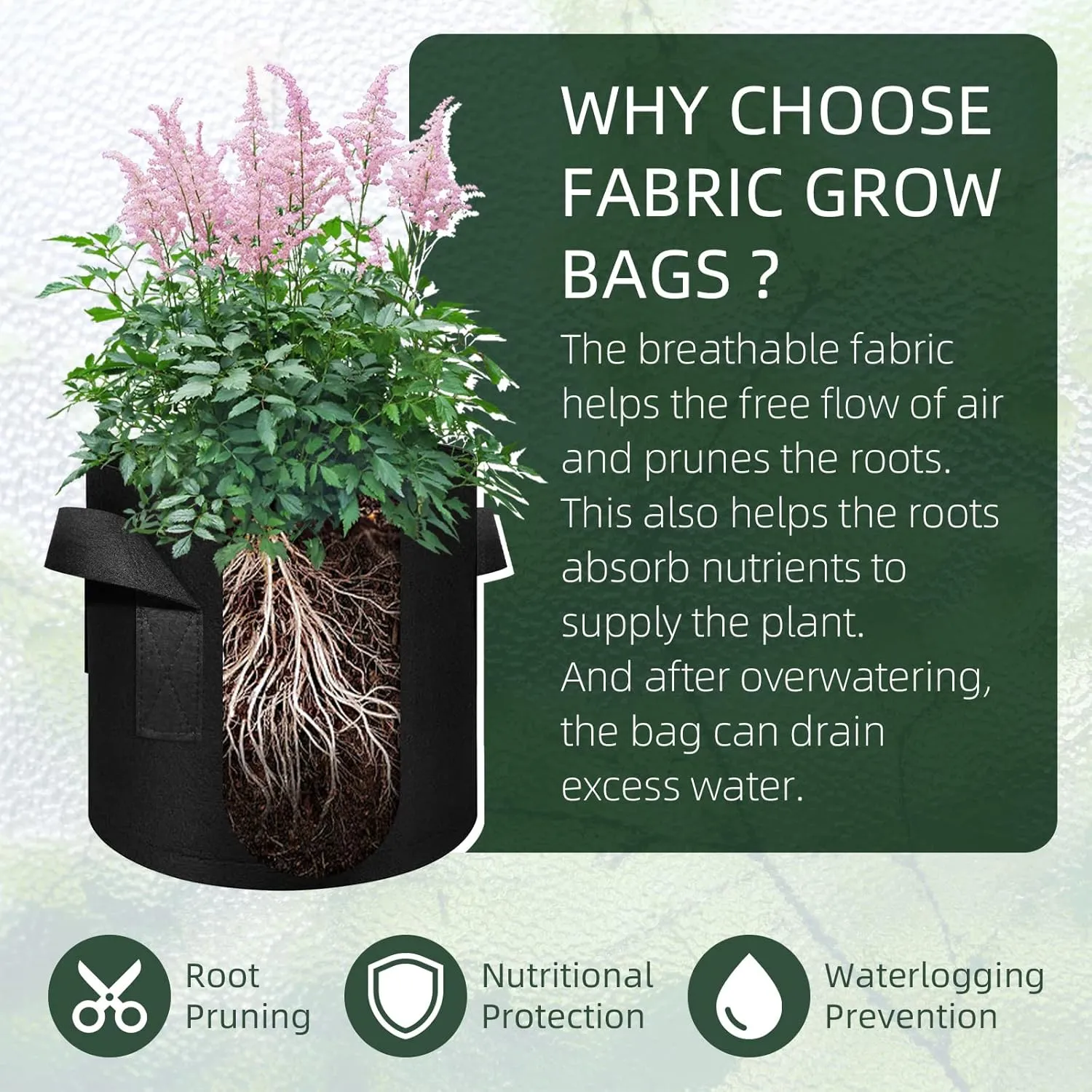 10 Gallon Grow Bags 20 Pack, Heavy Duty Thickened Nonwoven Fabric Pots with Handles, Plant Grow Bags for Vegetable/Flower/Plant/Fruits, Black