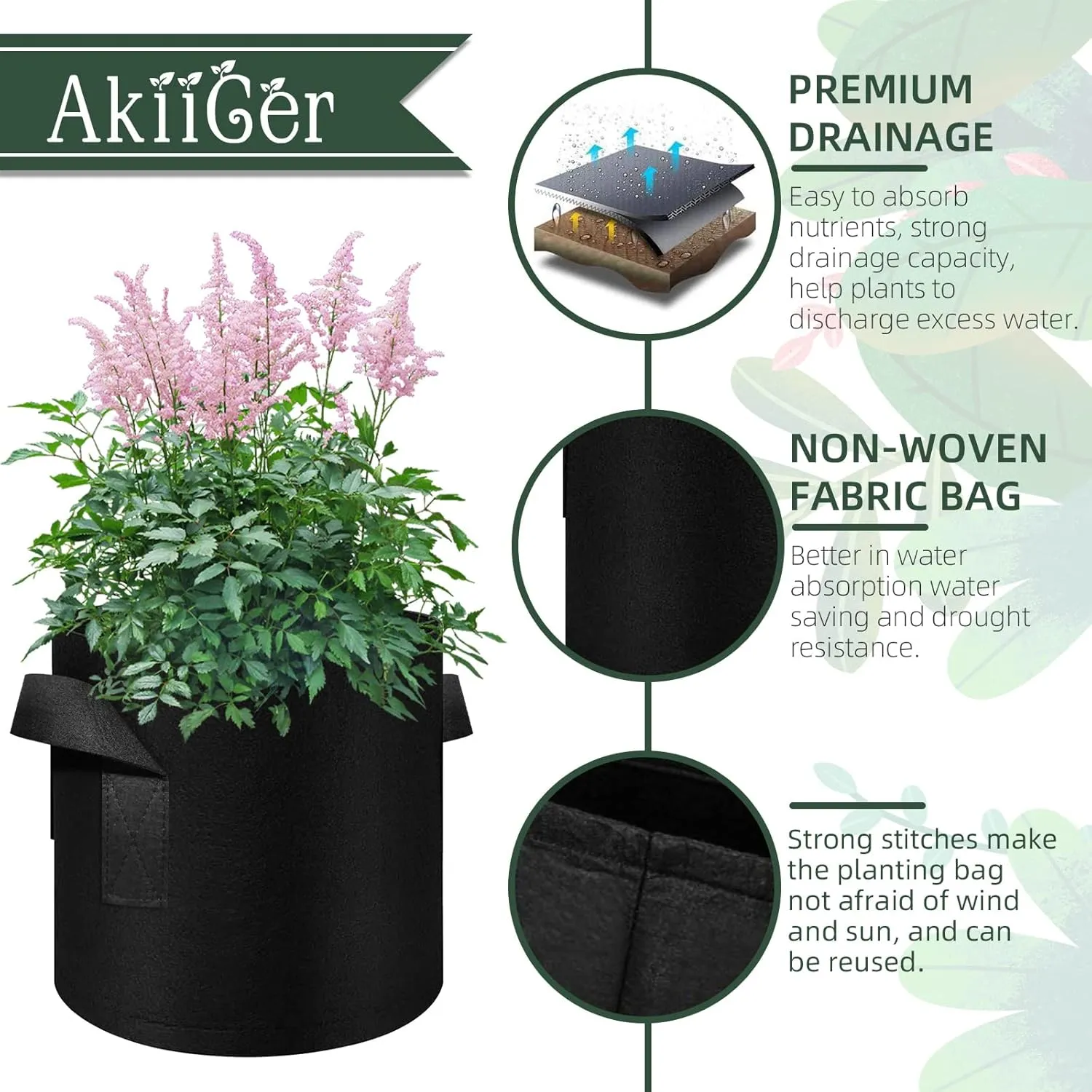 10 Gallon Grow Bags 20 Pack, Heavy Duty Thickened Nonwoven Fabric Pots with Handles, Plant Grow Bags for Vegetable/Flower/Plant/Fruits, Black