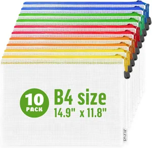 10 Pack Large Mesh Zipper Pouch B4 (12x15in) Mesh Bags With Zipper for Organizing Board Game Puzzle School Teacher Classroom Organization Zip Storage Bags Plastic Zippered Pouches Zippered Pouches