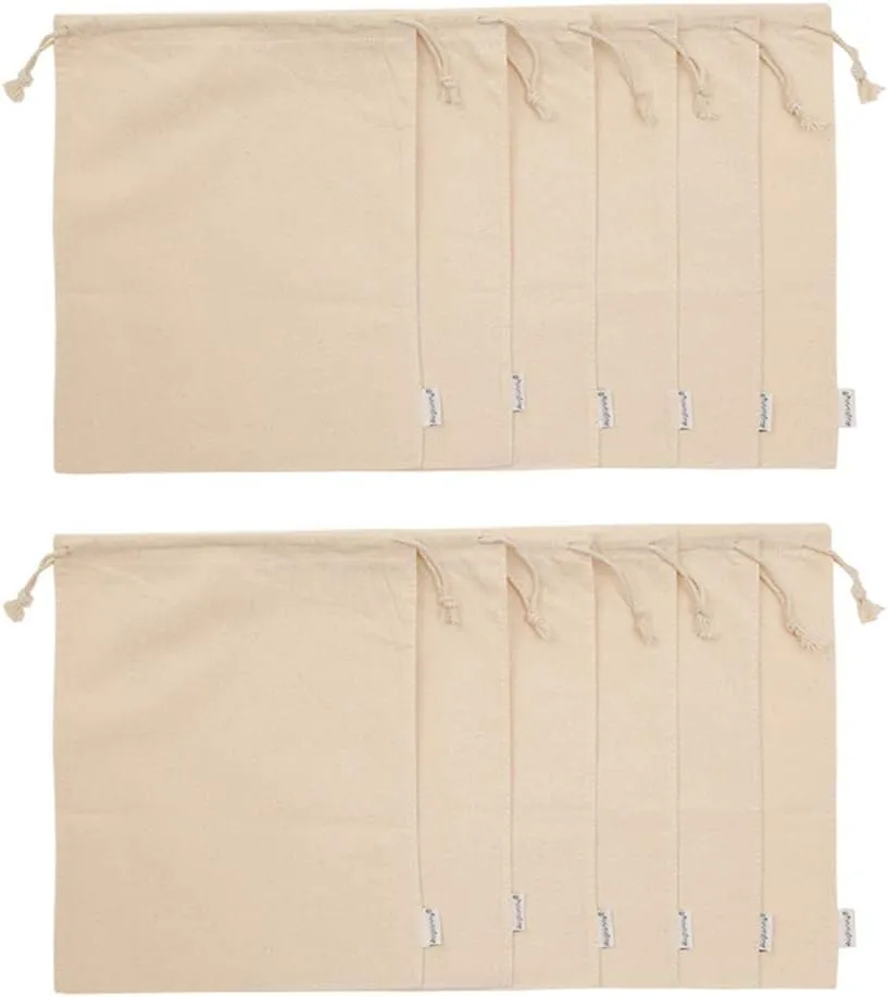 100% Cotton 10- by 12-Inch Muslin Bags with Drawstring, 12-Pack