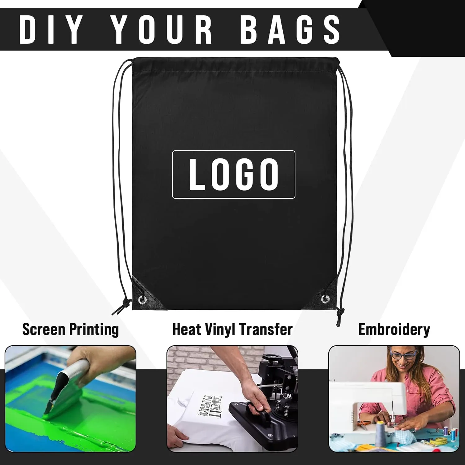 100 Pieces Drawstring Backpack Bags Bulk Back Sack String Bags Cinch Storage Bags for Gym School Travel DIY Gifts (Black)