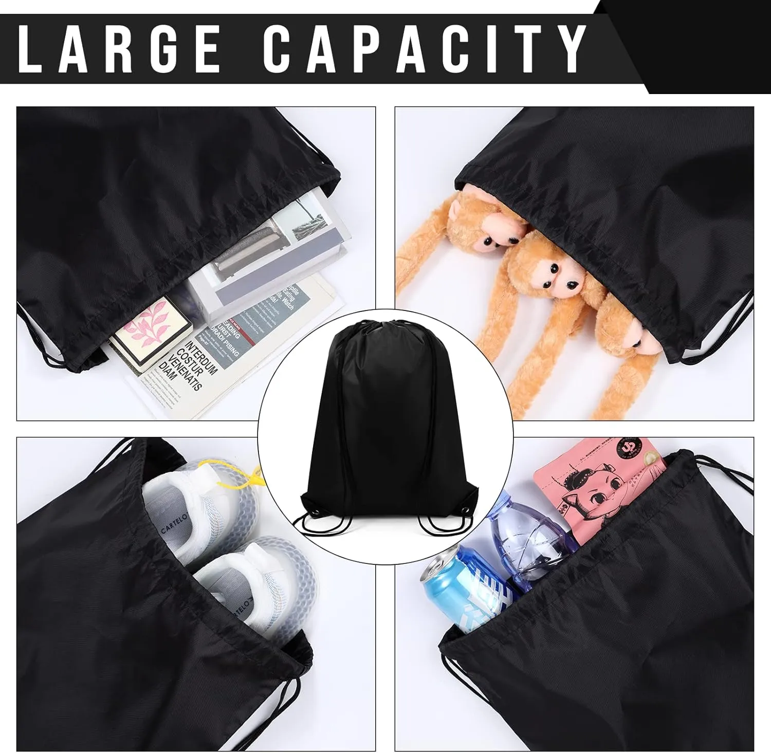 100 Pieces Drawstring Backpack Bags Bulk Back Sack String Bags Cinch Storage Bags for Gym School Travel DIY Gifts (Black)