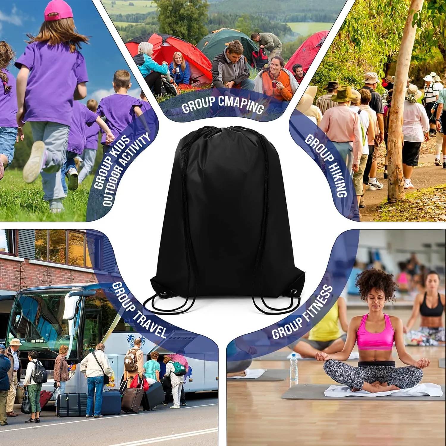 100 Pieces Drawstring Backpack Bags Bulk Back Sack String Bags Cinch Storage Bags for Gym School Travel DIY Gifts (Black)