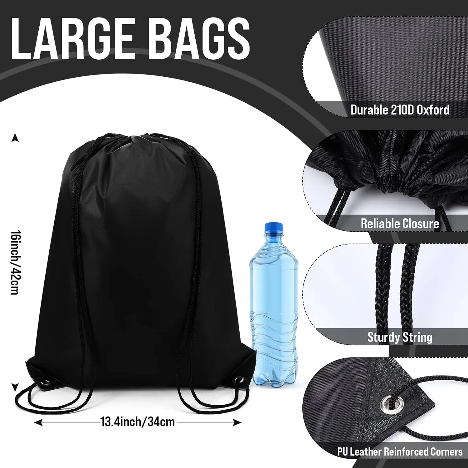 100 Pieces Drawstring Backpack Bags Bulk Back Sack String Bags Cinch Storage Bags for Gym School Travel DIY Gifts (Black)