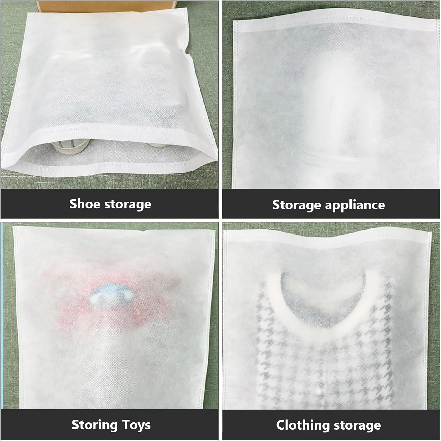 100Pcs Non-Woven Fabric Storage Bags, White, 11.02x9.84 Inches, Dust Cover Pouch for Travel, Shoes, Clothing, Home Organization