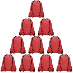 10Pcs Drawstring Backpack Bulk Cinch Bag, Drawstring Bags Polyester for Gym Sports Beach Party Trip (Red)