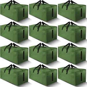 12 Pack Large Strong Moving Bags with Zippers & Carrying Handles - Water-Resistant - Heavy Duty Storage Tote for Space Saving, Fold Flat, Alternative to Moving Box (Olive Green)