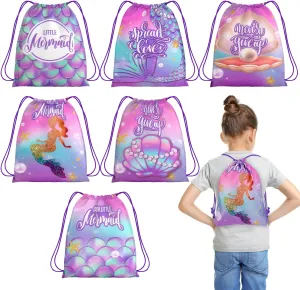 12 Pack Mermaid Party Supplies Favor Drawstring Bags for Kids' Birthday, Boys Girls Little Mermaid Drawstring Backpack Bag as Loot and Goodie bags for Gifts, Treat, Candy, School or Birthday Party