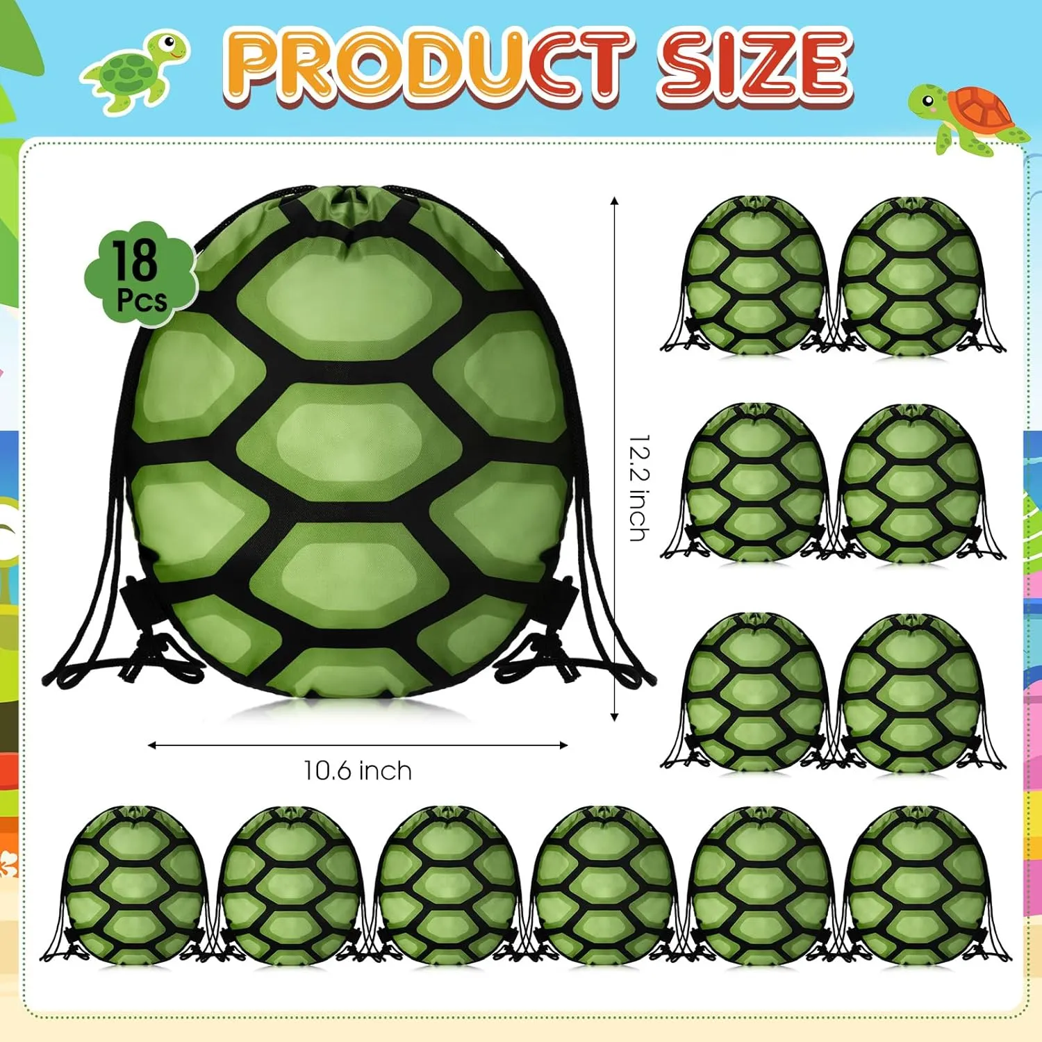 12 Pcs Turtle Party Favors Drawstring Bag Turtle Birthday Party Supplies Carnival Goodie Bags Birthday Gift Decoration