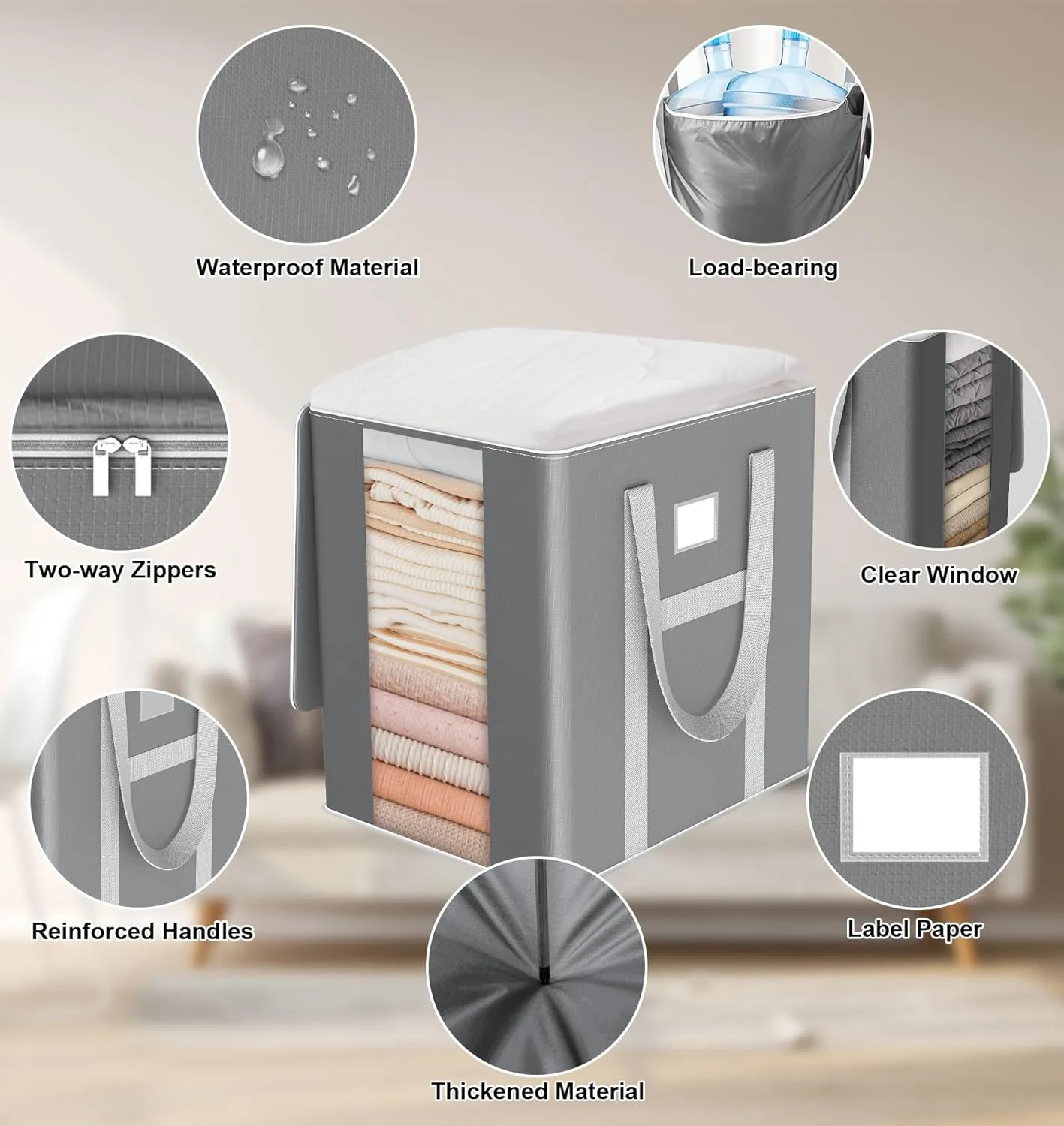 120L Extra Large Blanket Storage Bags, 2Pcs Comforter Clothes Storage Bag with Reinforced Handles Zipper, Moving Bags Closet Organizer Storage Containers for Comforter Bedding Pillow Sheet Toys, Grey