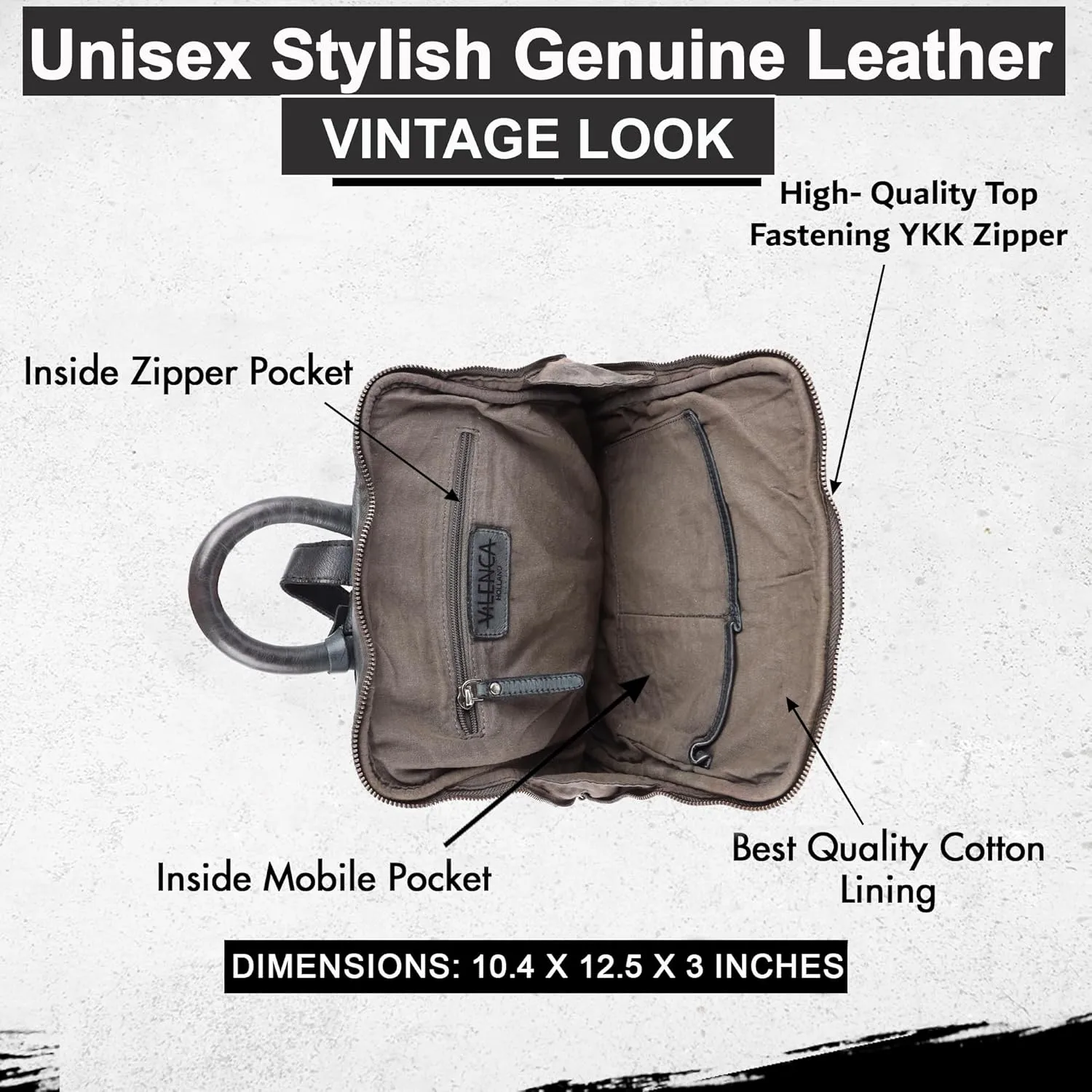 12.5 Inch Genuine Leather Backpack for Women and Men, Grey Leather Backpack with Adjustable Shoulder Strap