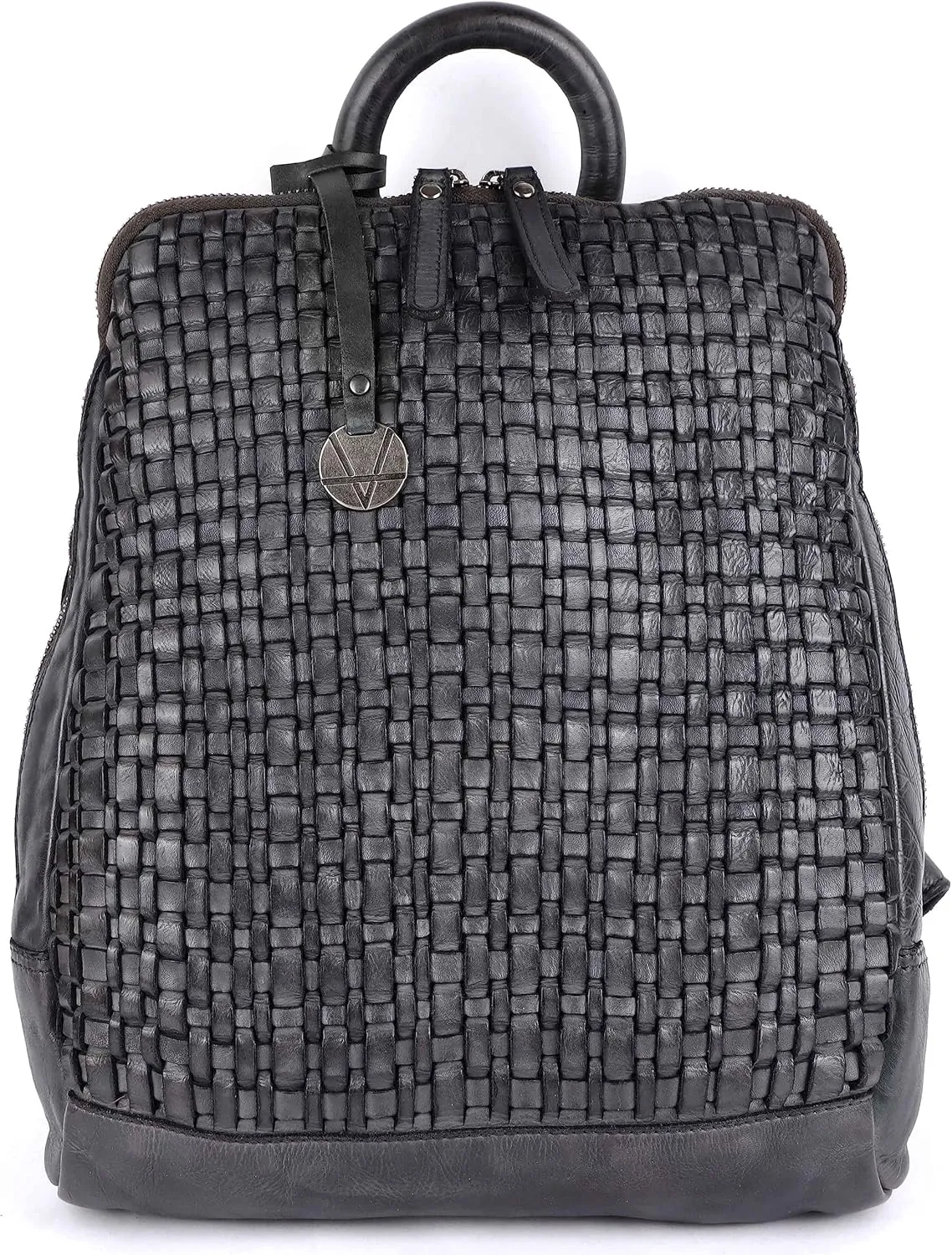 12.5 Inch Genuine Leather Backpack for Women and Men, Grey Leather Backpack with Adjustable Shoulder Strap