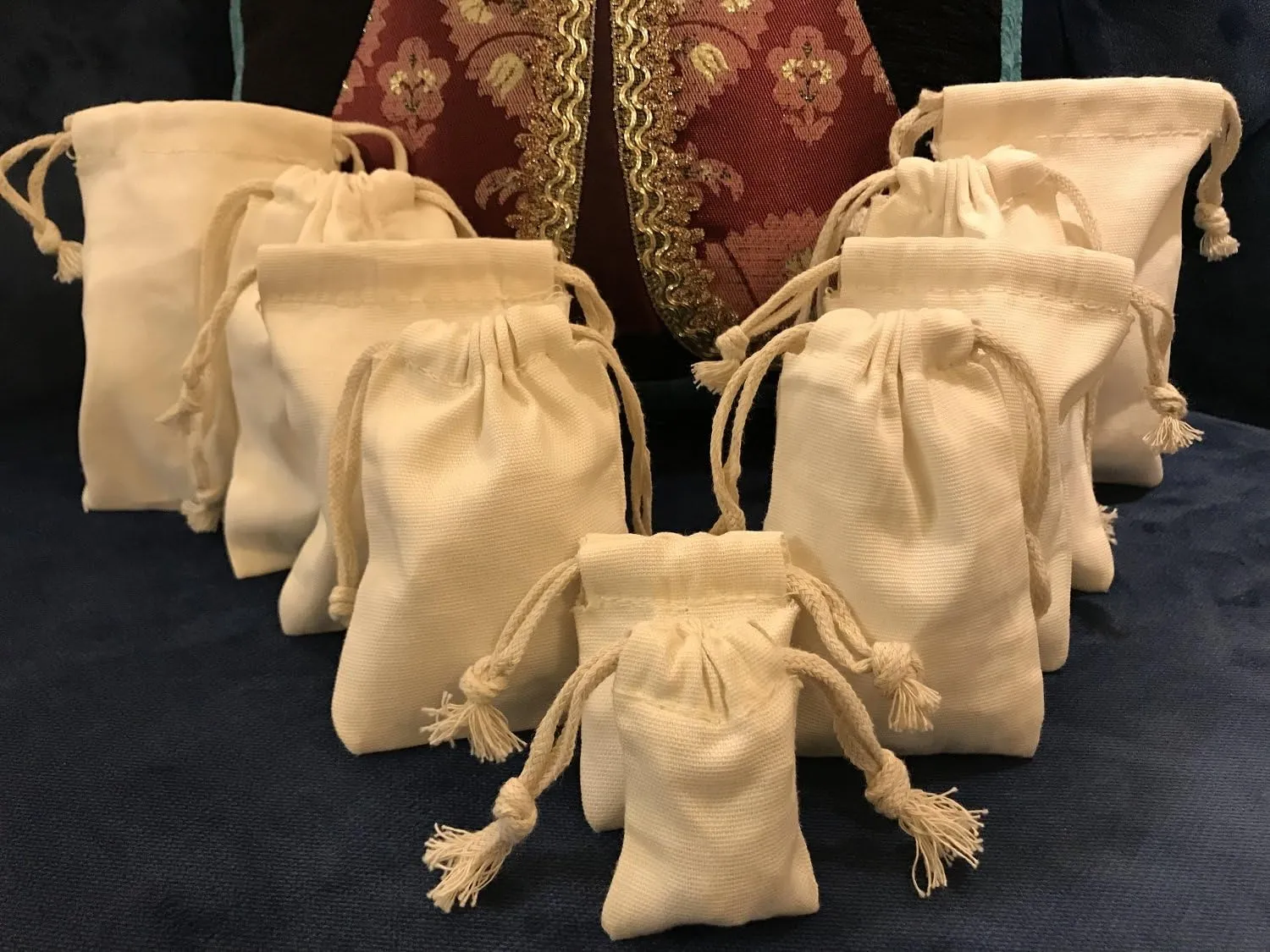 12x16 Inches Reusable Produce Eco friendly Cotton Canvas Double Drawstring Muslin Bags premium quality Natural color- 25 count pack