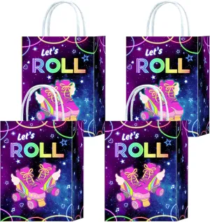 16 Pieces Roller Skates Goody Bags for Roller Skating Birthday Party Supplies,Rollerskate Gift Snacks Treat Candy Party Favors Bags with Handles for Kids Adults Roller Skating Theme Party Decorations