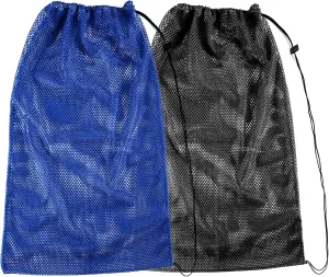 2 Packs Mesh Gear Bag for Snorkel Equipment, Oversized 18" x 27" Mesh Dive Bag Scuba Diving Bag Snorkel Bag Backpack for Snorkeling Gear, Fins, Swimming Gear, Beach and Sports Equipment (Black & Blue)