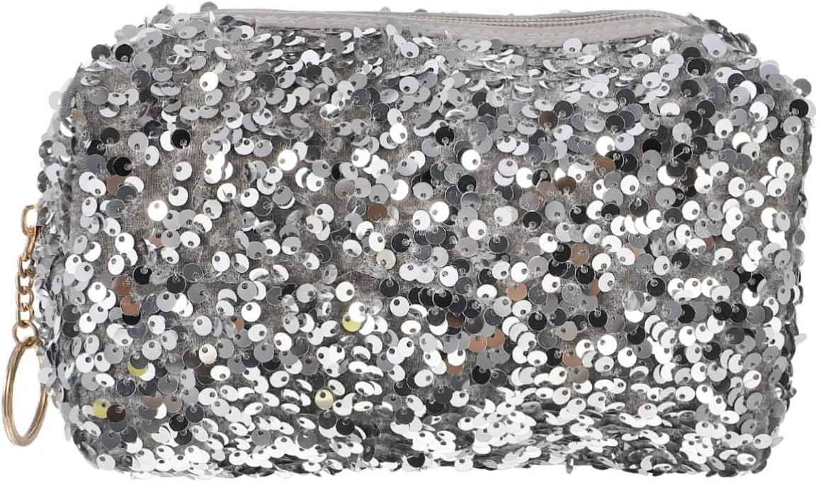 2 Pcs Sequin Cosmetic Bag Handbag High Capacity Travel, Silverx3pcs, 19X10CMx3pcs