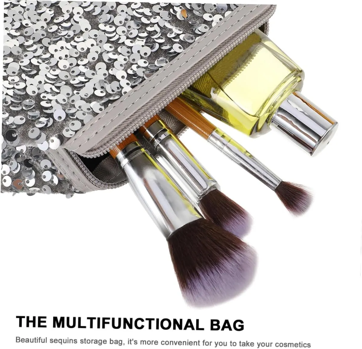 2 Pcs Sequin Cosmetic Bag Handbag High Capacity Travel, Silverx3pcs, 19X10CMx3pcs
