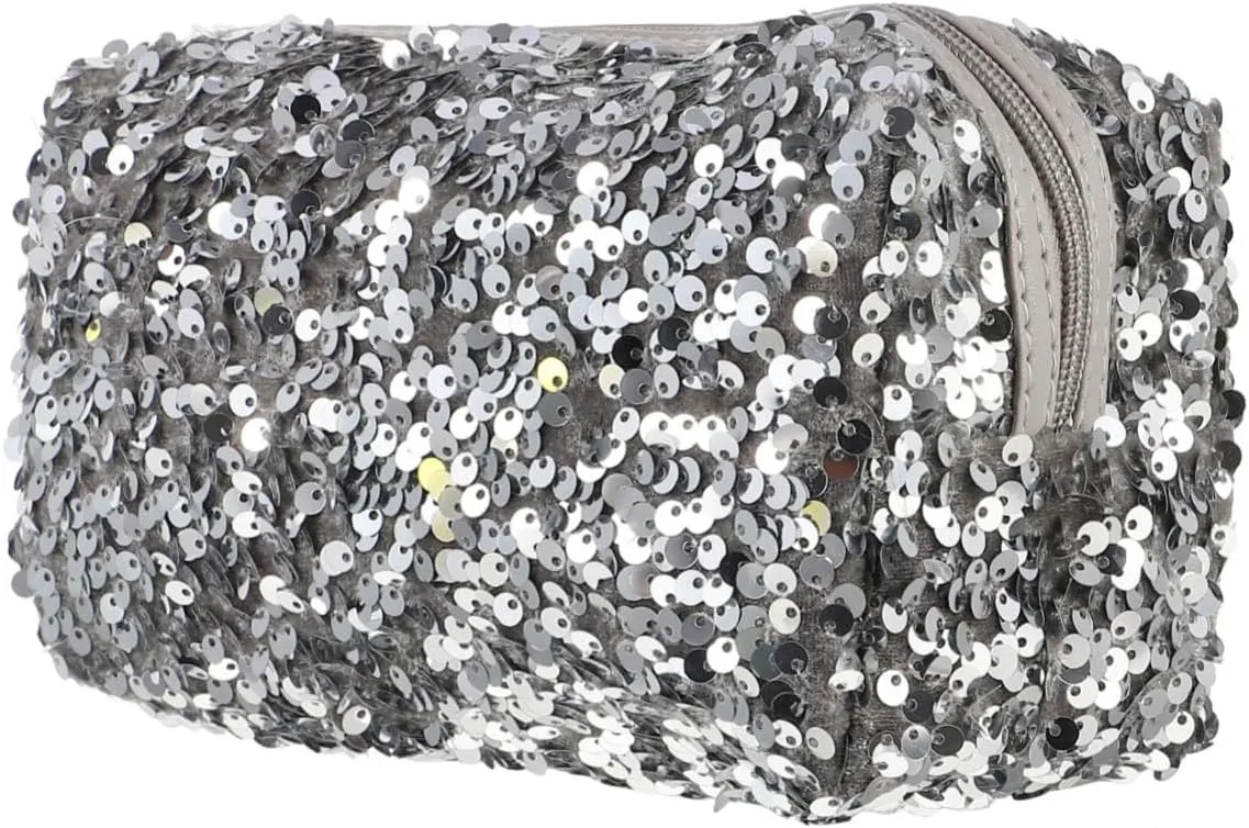 2 Pcs Sequin Cosmetic Bag Handbag High Capacity Travel, Silverx3pcs, 19X10CMx3pcs