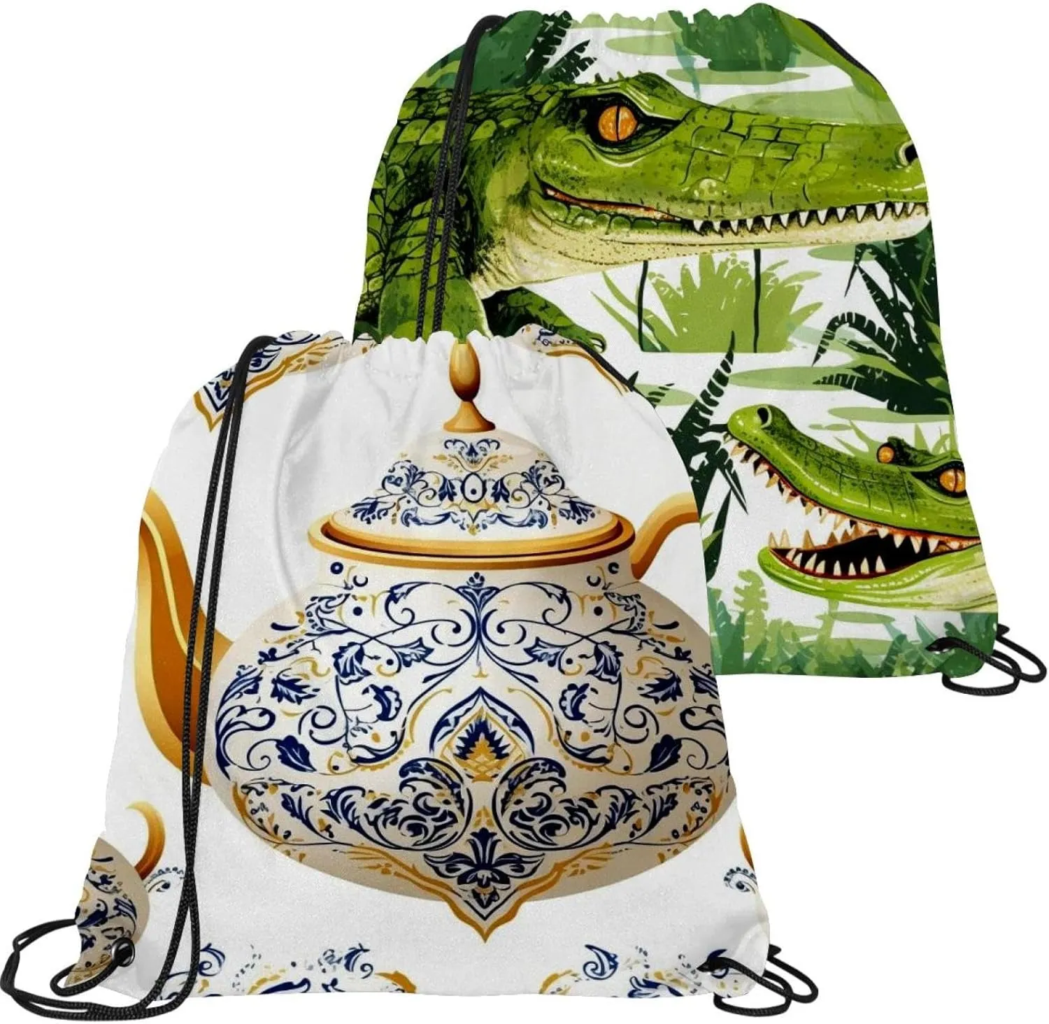 2 Pieces Arabian Tea Kettle Drawstring Backpack for Party Gym Sport Trip