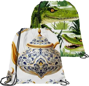 2 Pieces Arabian Tea Kettle Drawstring Backpack for Party Gym Sport Trip