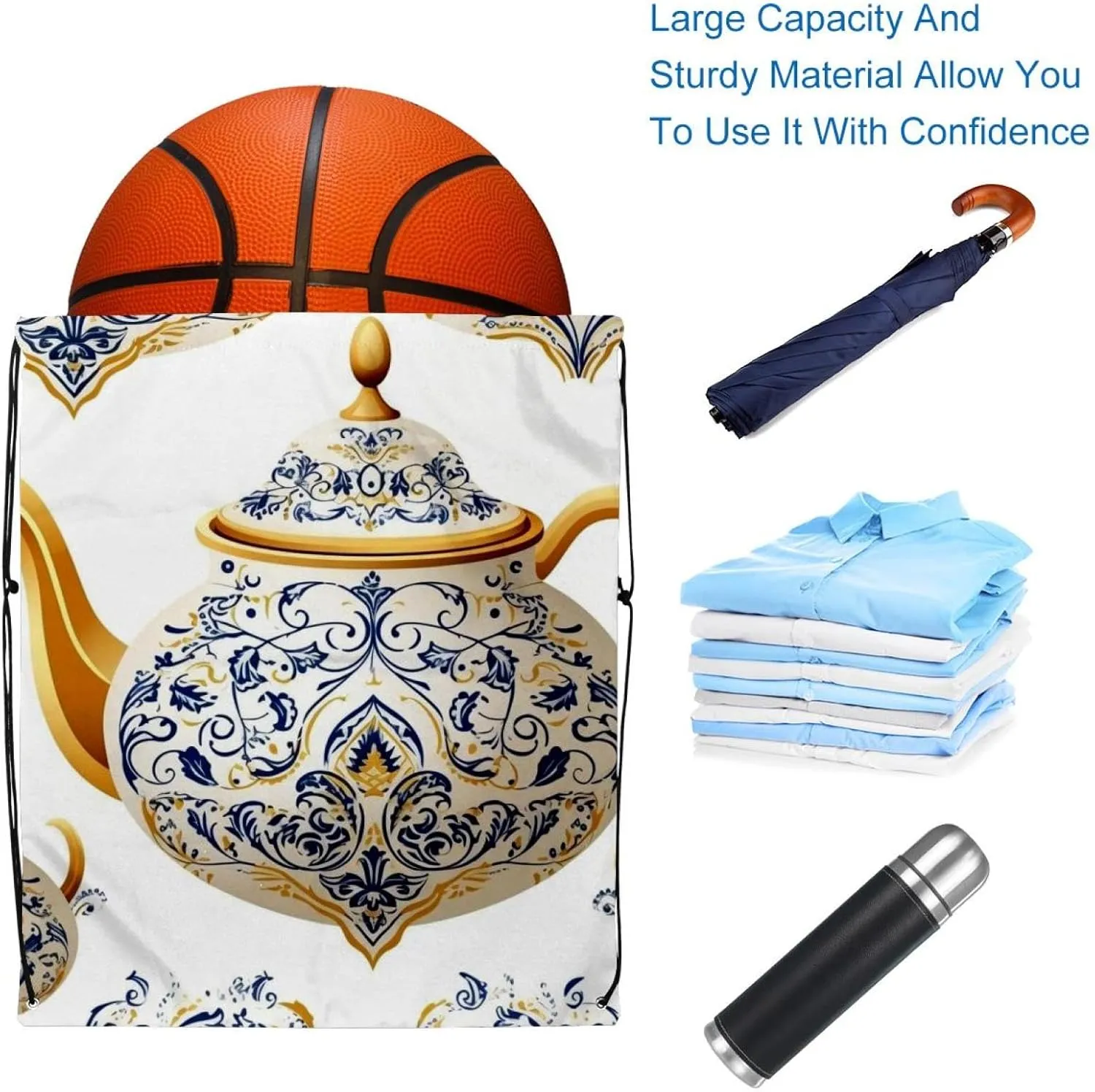 2 Pieces Arabian Tea Kettle Drawstring Backpack for Party Gym Sport Trip