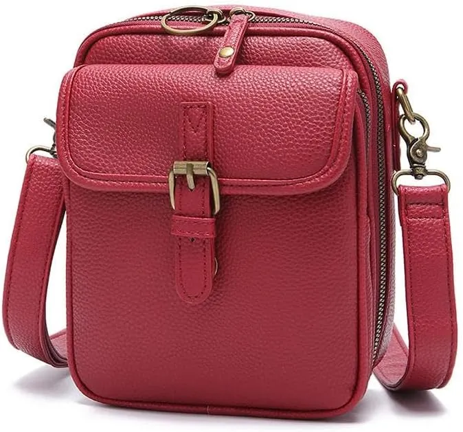 2025 Upgrade Vintage Double Layer Large Capacity Mini Messenger Bag, Leather Small Purse Crossbody Shoulder Bag for Women Men