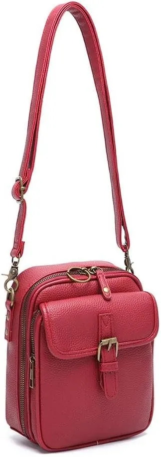 2025 Upgrade Vintage Double Layer Large Capacity Mini Messenger Bag, Leather Small Purse Crossbody Shoulder Bag for Women Men