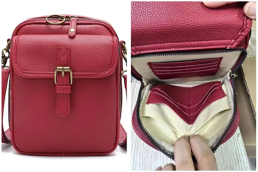 2025 Upgrade Vintage Double Layer Large Capacity Mini Messenger Bag, Leather Small Purse Crossbody Shoulder Bag for Women Men