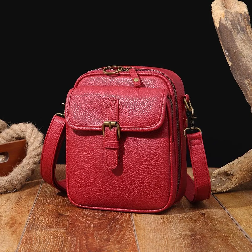 2025 Upgrade Vintage Double Layer Large Capacity Mini Messenger Bag, Leather Small Purse Crossbody Shoulder Bag for Women Men