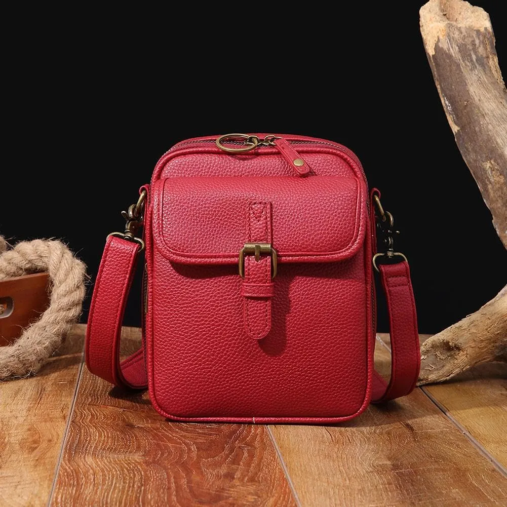 2025 Upgrade Vintage Double Layer Large Capacity Mini Messenger Bag, Leather Small Purse Crossbody Shoulder Bag for Women Men