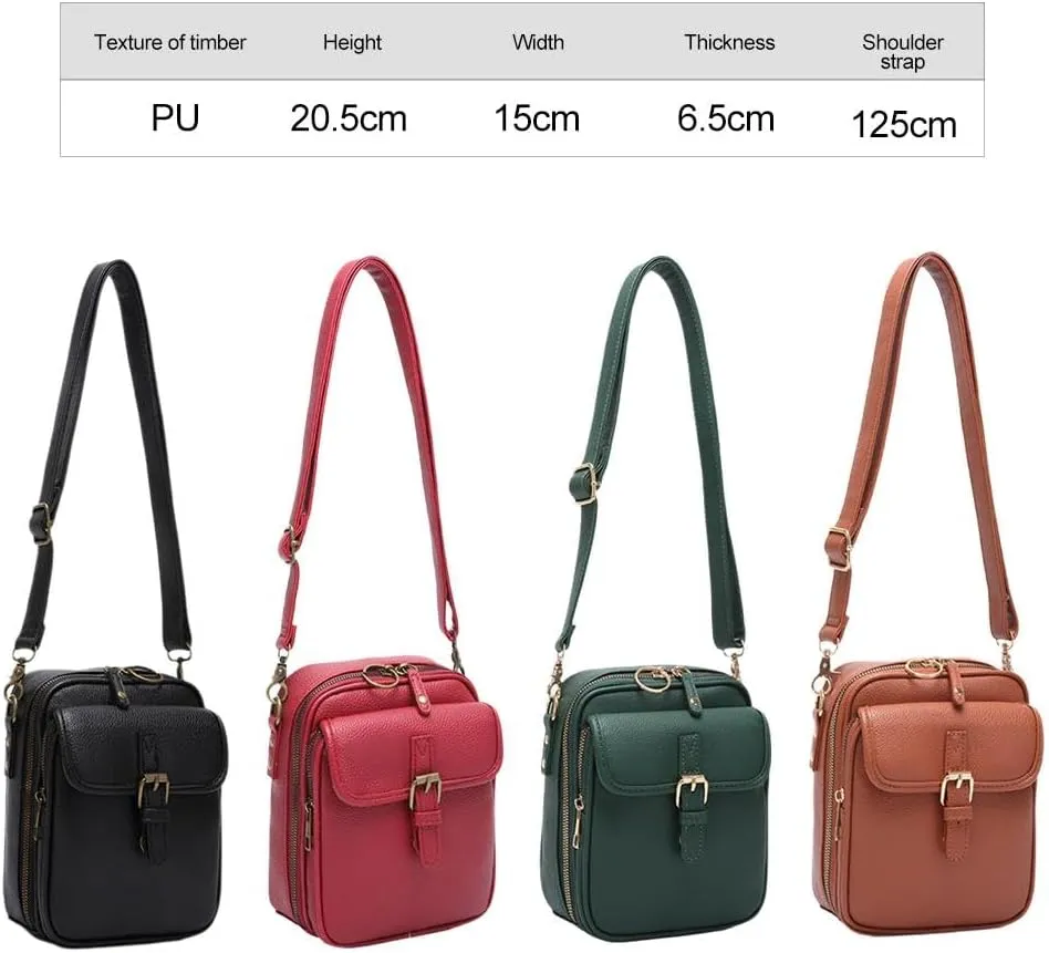 2025 Upgrade Vintage Double Layer Large Capacity Mini Messenger Bag, Leather Small Purse Crossbody Shoulder Bag for Women Men