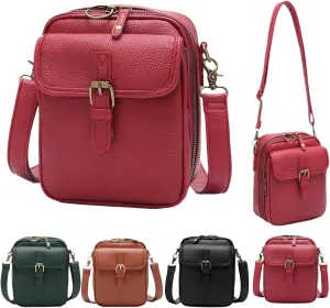 2025 Upgrade Vintage Double Layer Large Capacity Mini Messenger Bag, Leather Small Purse Crossbody Shoulder Bag for Women Men