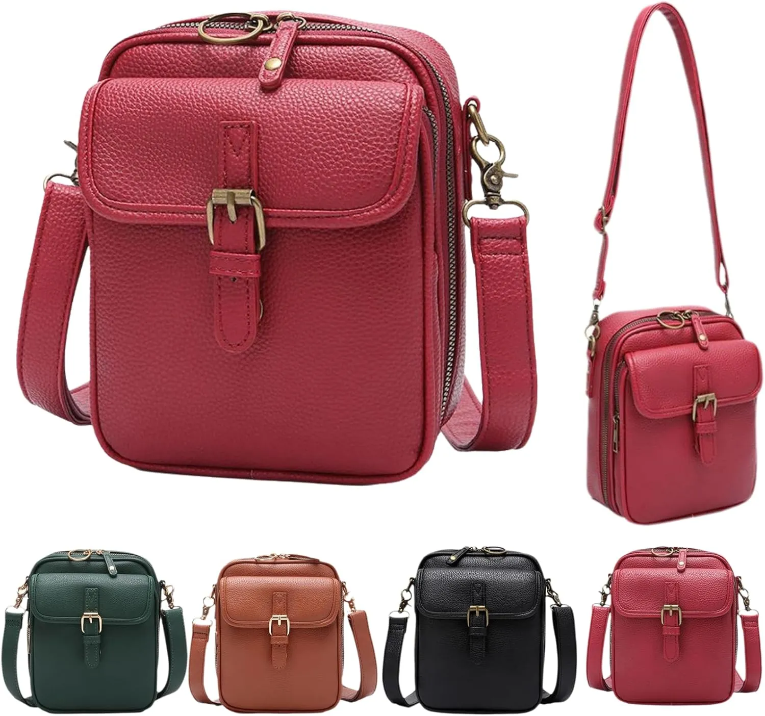 2025 Upgrade Vintage Double Layer Large Capacity Mini Messenger Bag, Leather Small Purse Crossbody Shoulder Bag for Women Men