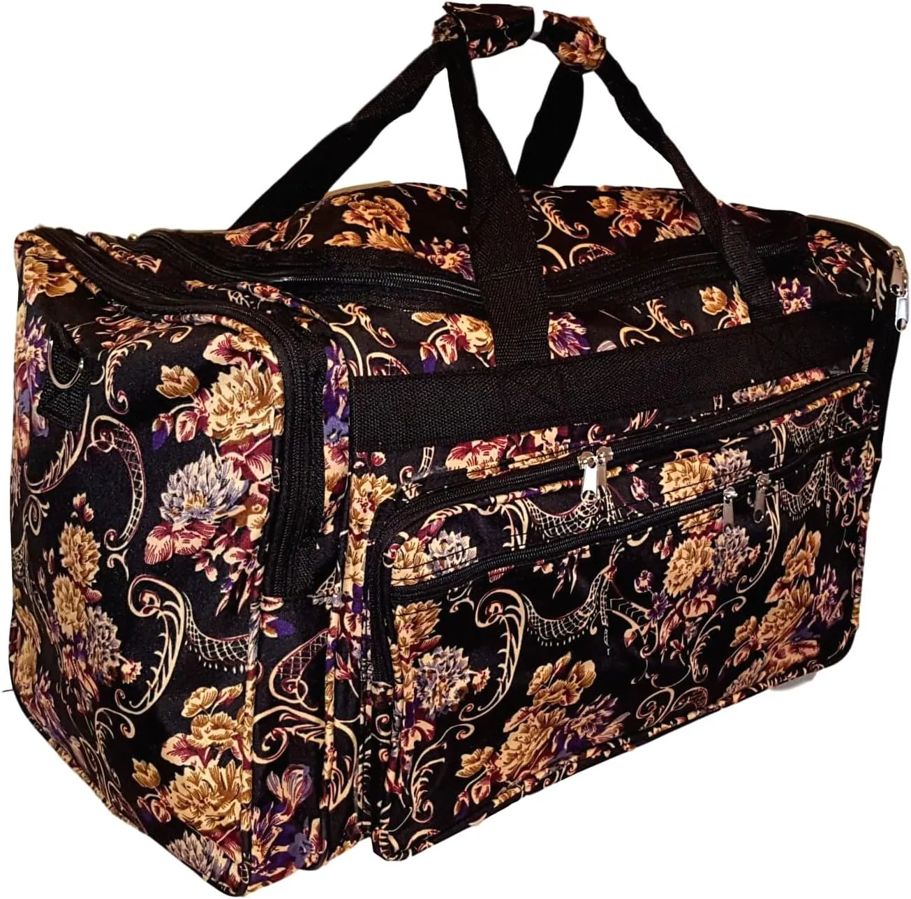 22 inch Fashion Multi Pocket Gym Dance Cheer Travel Carry On Duffle Bag with Bottle Holder (Blank - Autumn Floral)