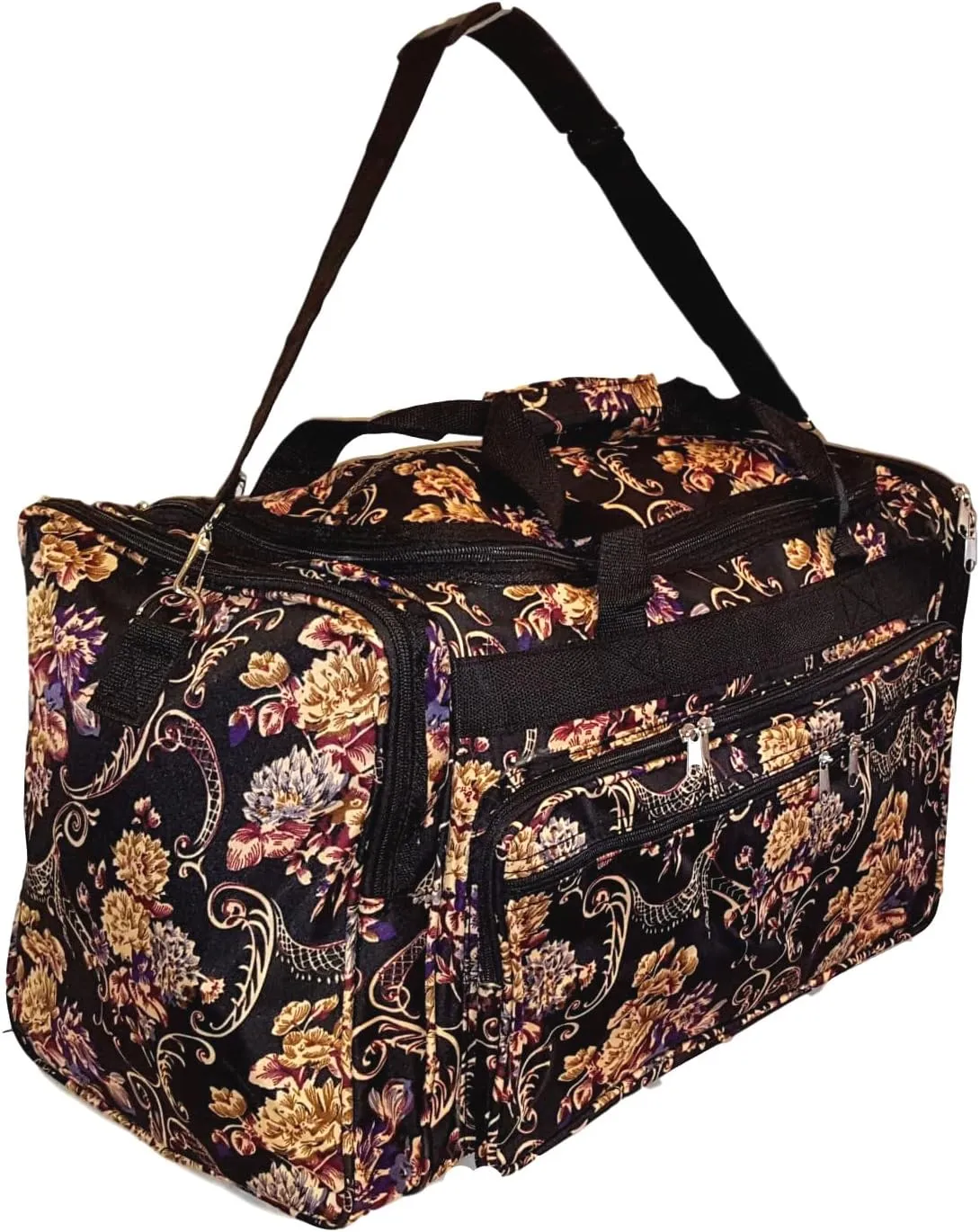 22 inch Fashion Multi Pocket Gym Dance Cheer Travel Carry On Duffle Bag with Bottle Holder (Blank - Autumn Floral)