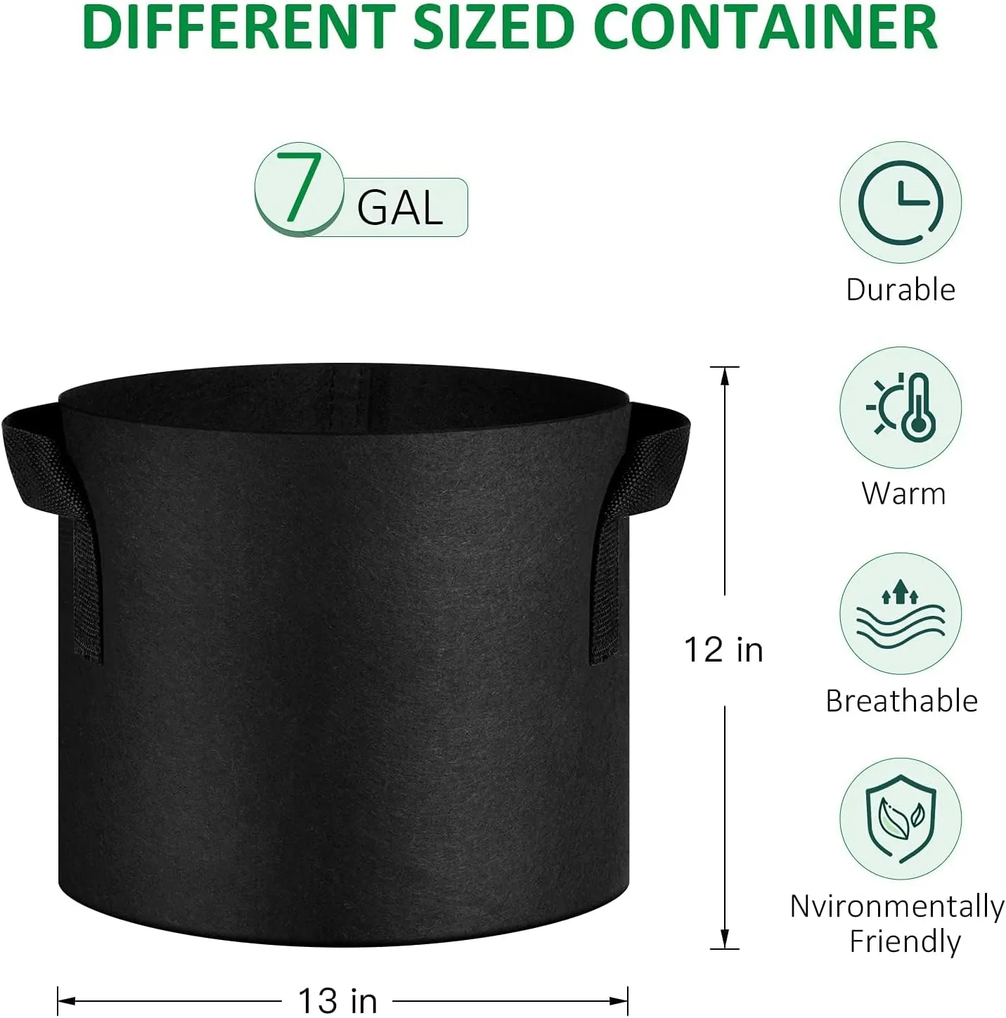 24-Pack 7 Gallon Thickened Non-Woven Grow Bags, Aeration Fabric Pots with Handles