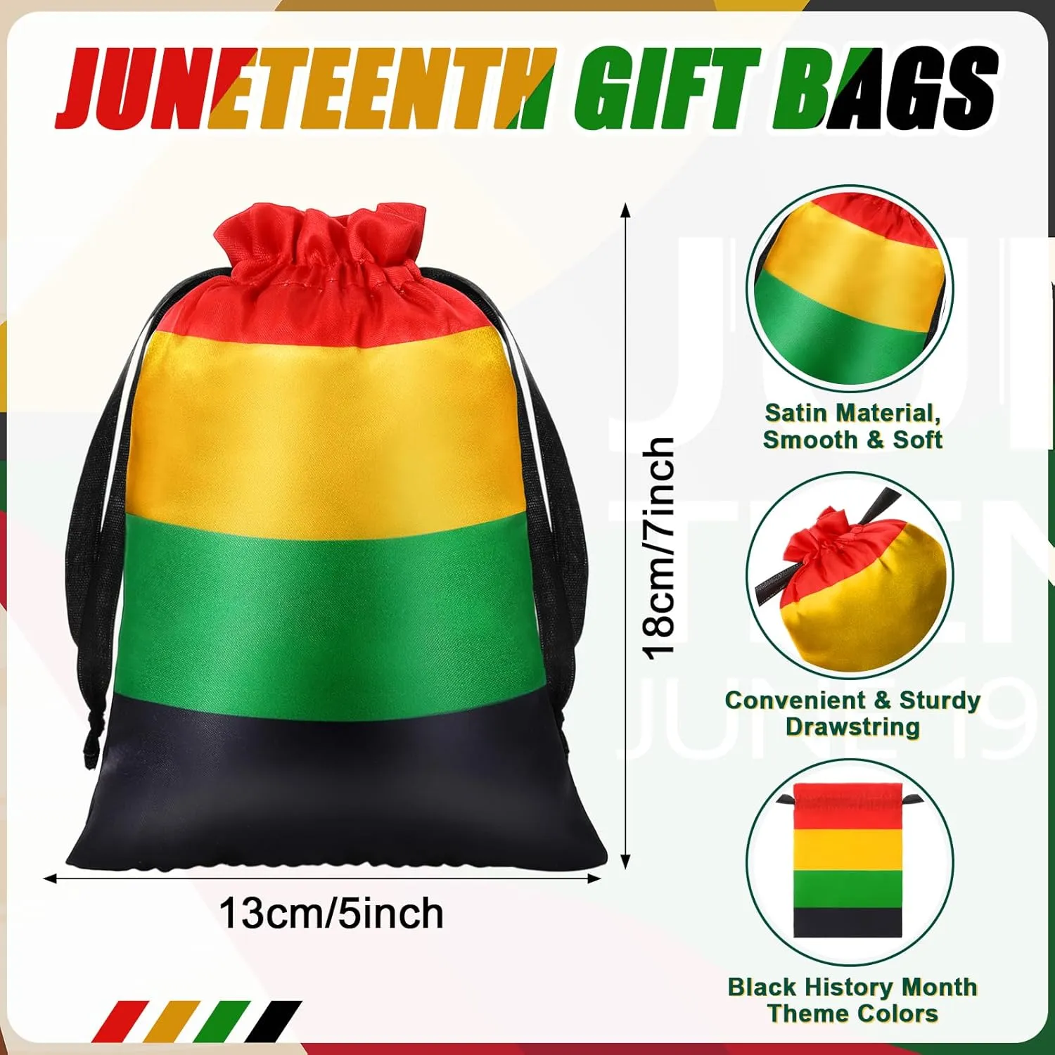 24 Pcs Juneteenth Party Favor Juneteenth Month Gifts Bags Reusable Drawstring Bags Supplies for African American Freedom Day Gifts Bulks(Red, Black, Green, Yellow)