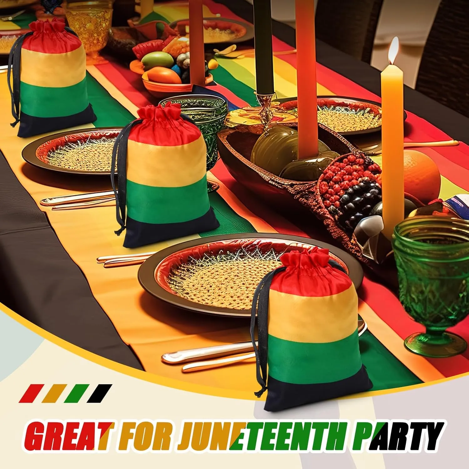 24 Pcs Juneteenth Party Favor Juneteenth Month Gifts Bags Reusable Drawstring Bags Supplies for African American Freedom Day Gifts Bulks(Red, Black, Green, Yellow)