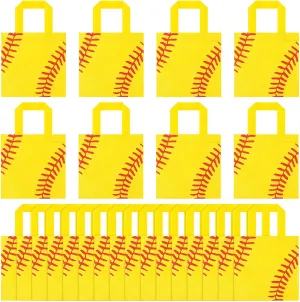 24 Pcs Softball Goodie Bags - 7.9 x 7.9 Inch Non Woven Gift Bags with Handle for Softball Theme Birthday Party Supplies