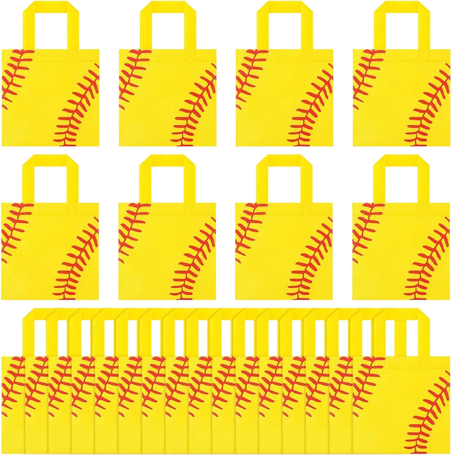24 Pcs Softball Goodie Bags - 7.9 x 7.9 Inch Non Woven Gift Bags with Handle for Softball Theme Birthday Party Supplies