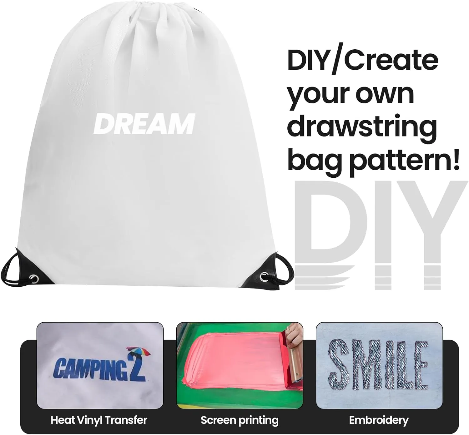 24Pcs Drawstring Backpacks Draw String Bags String Bag Sports Drawstring Bag Cinch Bags Bulk for Gym,Travel,Party,Yoga,Hiking (White)