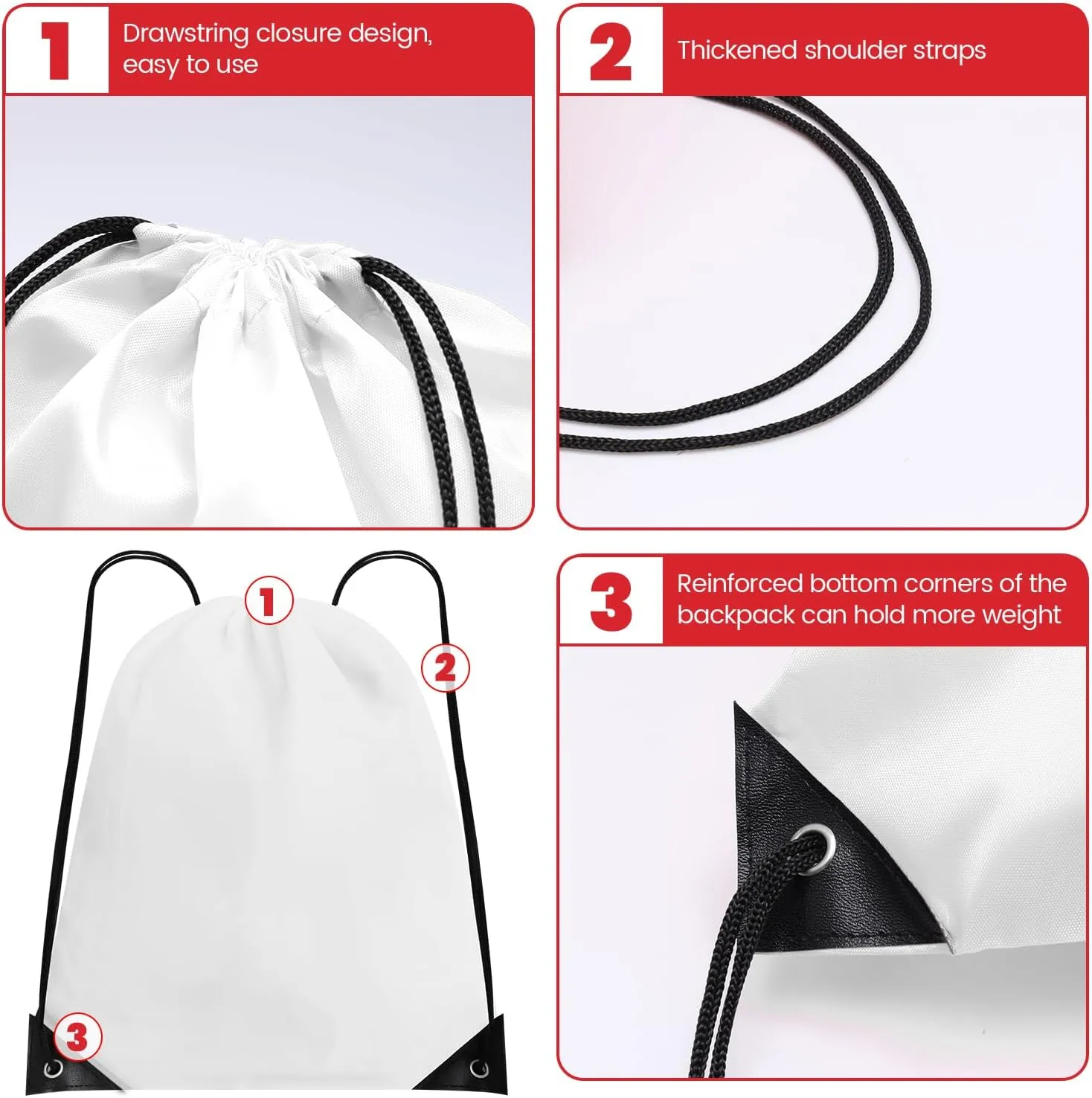 24Pcs Drawstring Backpacks Draw String Bags String Bag Sports Drawstring Bag Cinch Bags Bulk for Gym,Travel,Party,Yoga,Hiking (White)