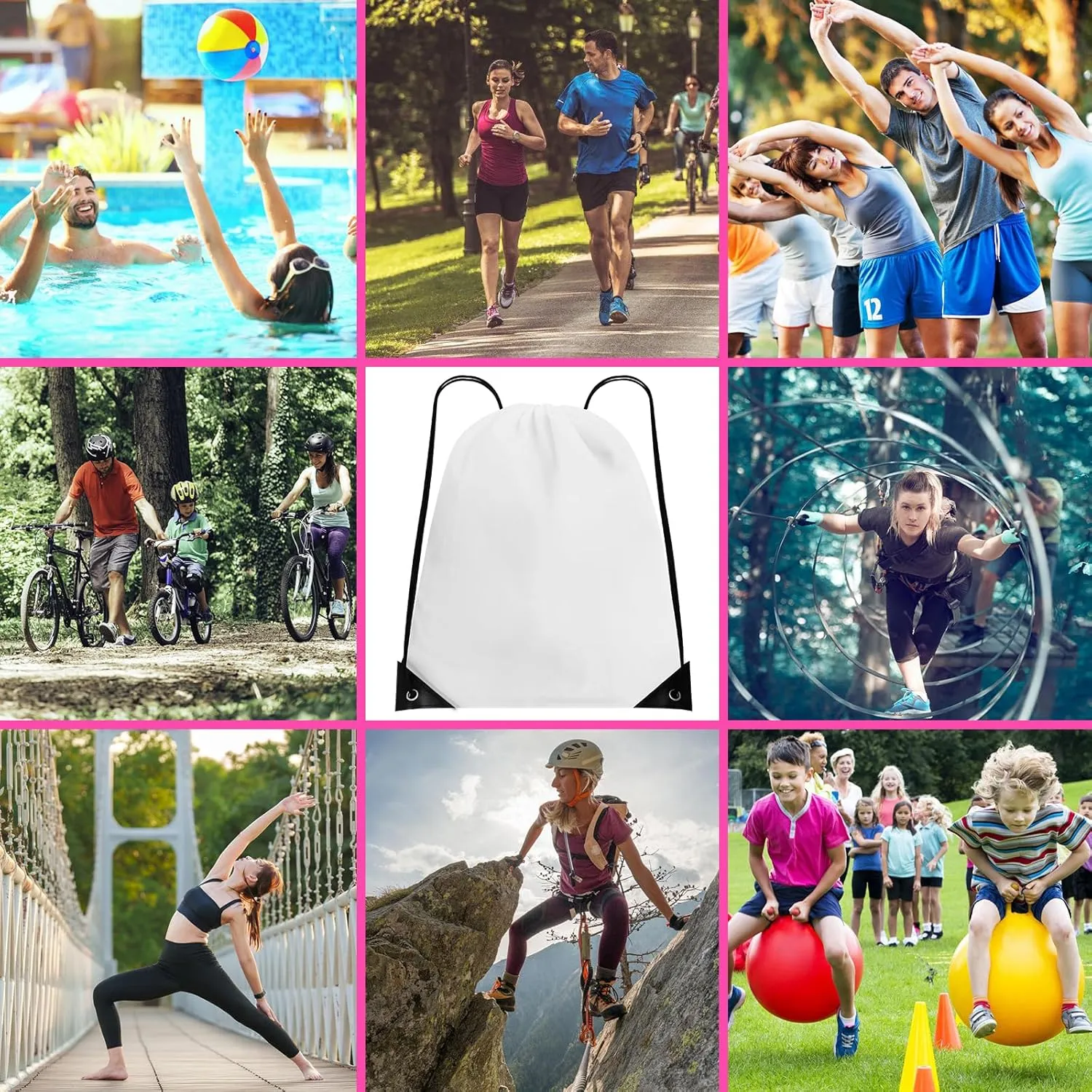 24Pcs Drawstring Backpacks Draw String Bags String Bag Sports Drawstring Bag Cinch Bags Bulk for Gym,Travel,Party,Yoga,Hiking (White)