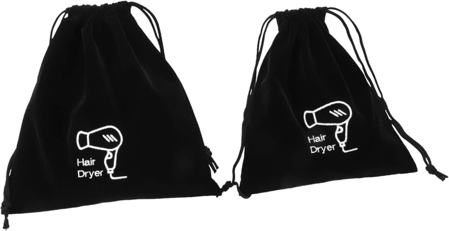 2Pcs Hair Dryer Storage Bag Practical Drawstring Pouch for Organizing Hair Tools Black Organizer for Home and Travel Multi Functional Holder for Hair Dryer and Personal Items
