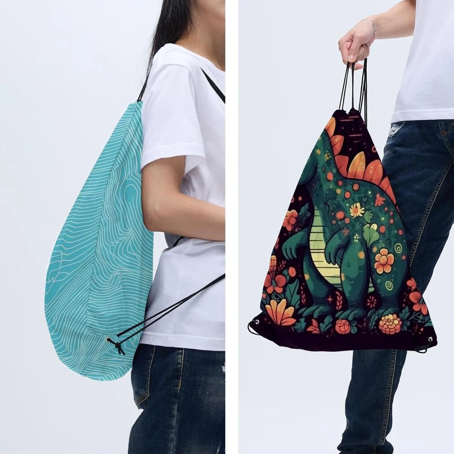 2PCS Topography Line Map Drawstring Bags Drawstring Gym Bag