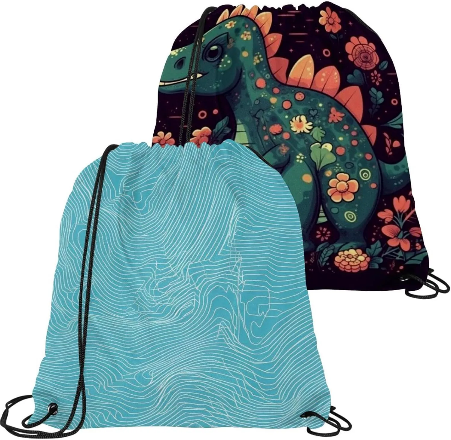 2PCS Topography Line Map Drawstring Bags Drawstring Gym Bag