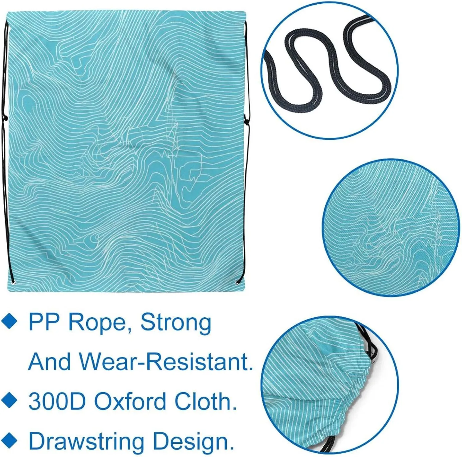 2PCS Topography Line Map Drawstring Bags Drawstring Gym Bag