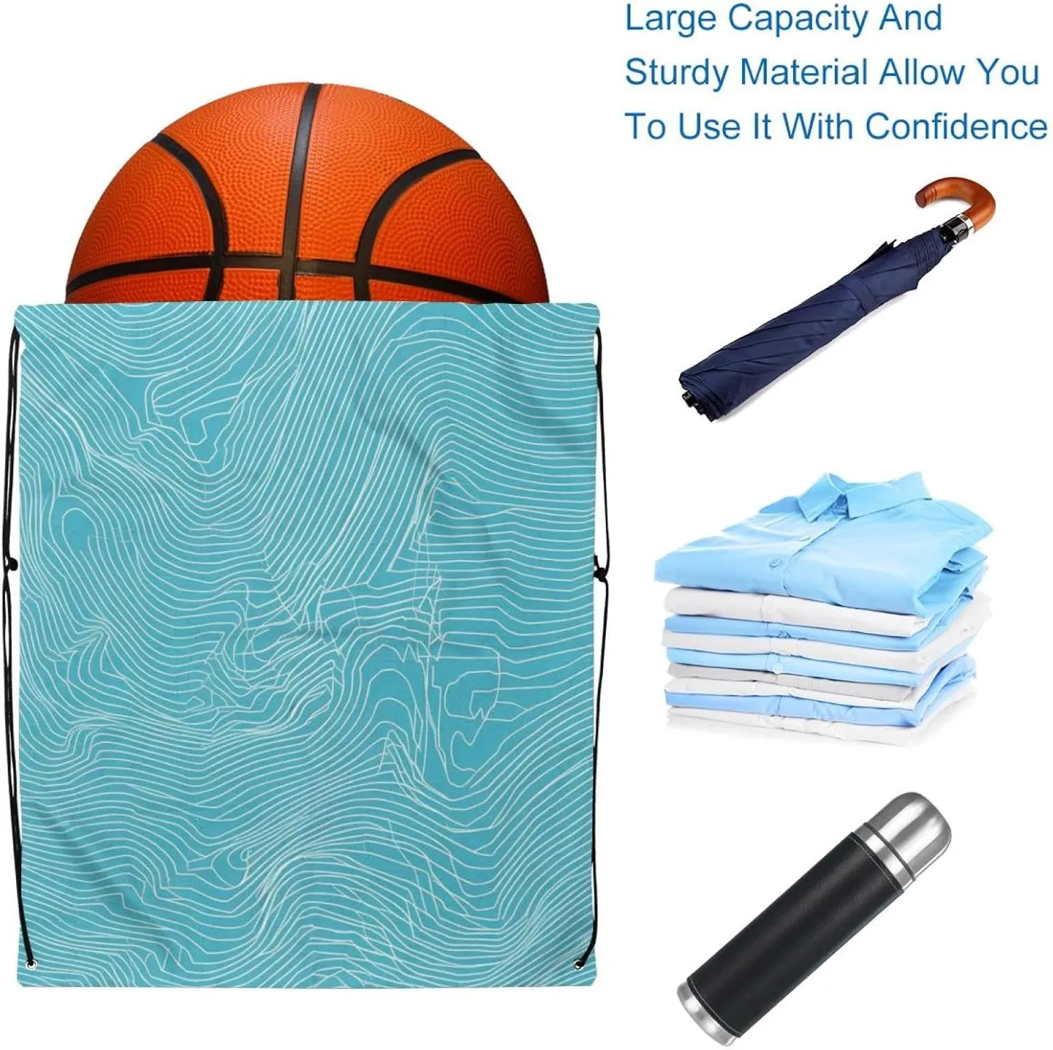 2PCS Topography Line Map Drawstring Bags Drawstring Gym Bag