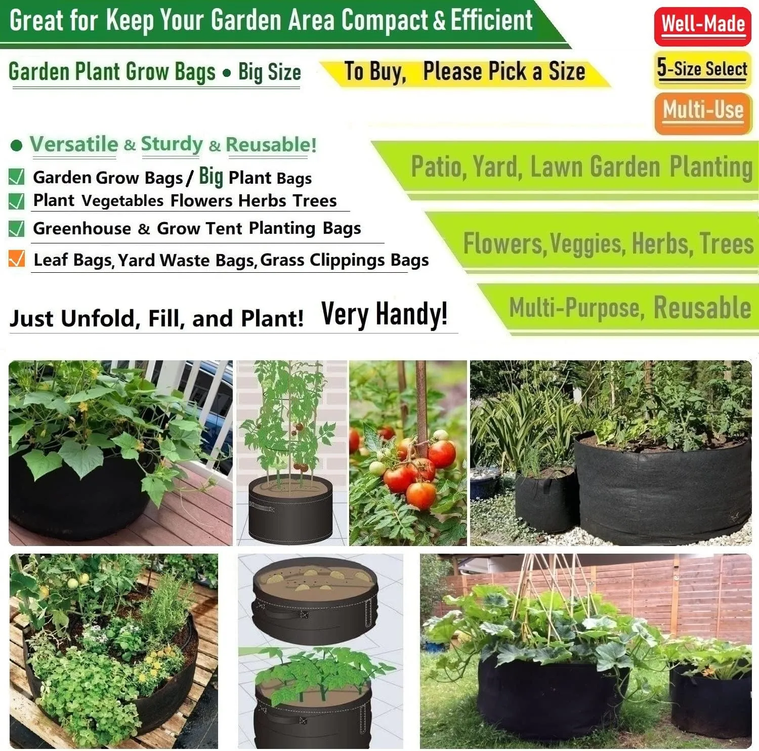 3-Pack 75 Gallon Thickened Plant Grow Bags Big (34x20 inch) Heavy Duty Garden Bag Fabric Plant Pots for Tomato,Potato Planter,Herbs Veggies Planting,Barrel Planter,Flower Pots,Yard Waste Bag,Leaf Bags