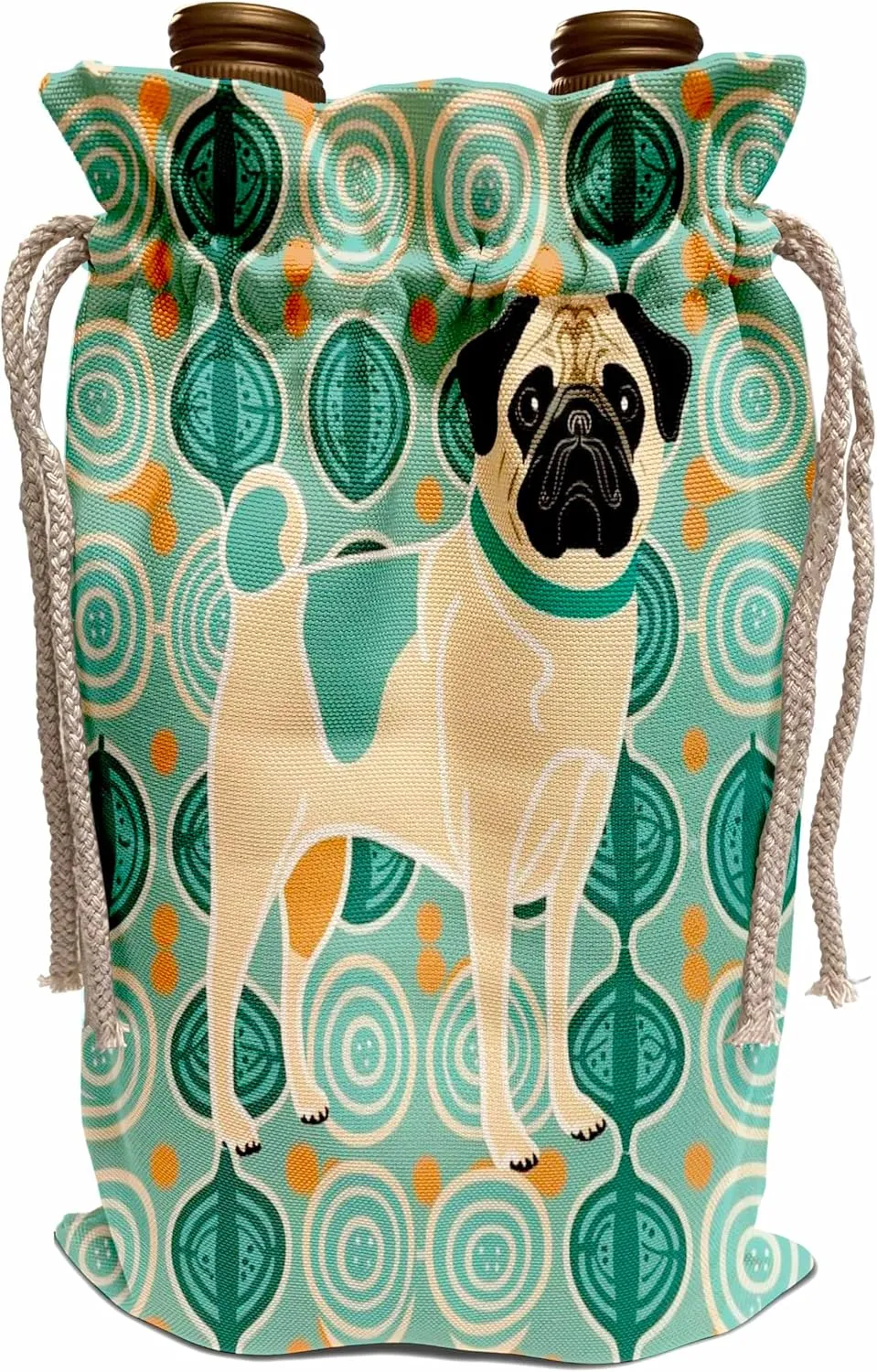 3dRose Mid-century Modern Pug with MCM background pattern - Wine Bags (wbg-383882-1)